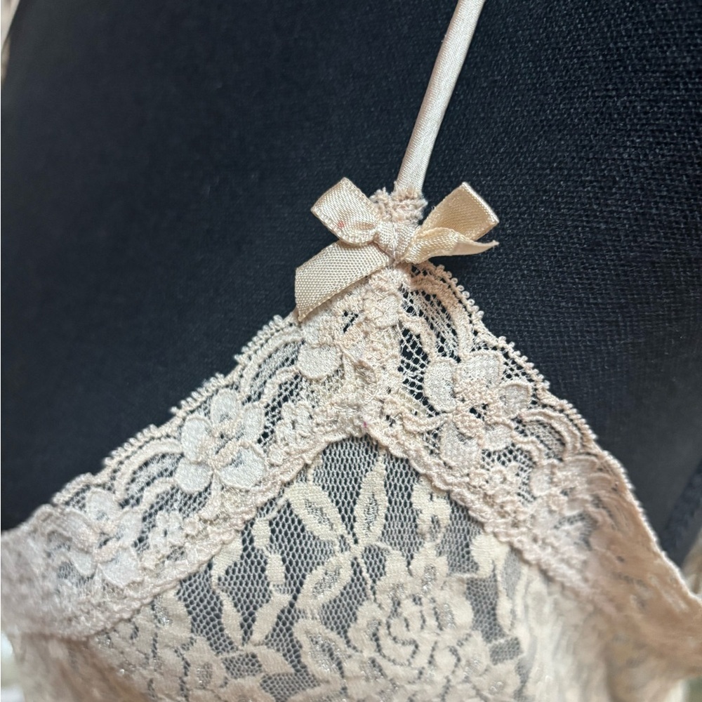 MORGAN TAYLOR INTIMIDATES Cream Bow Lace Slip Dress Sleep Wear PJ’s Size L - Picture 10 of 13
